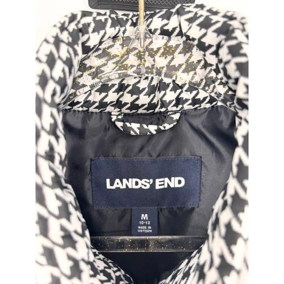 Lands End Quilted Houndstooth Puffer Vest Size Medium Black White Warm Outdoor - Picture 5 of 8